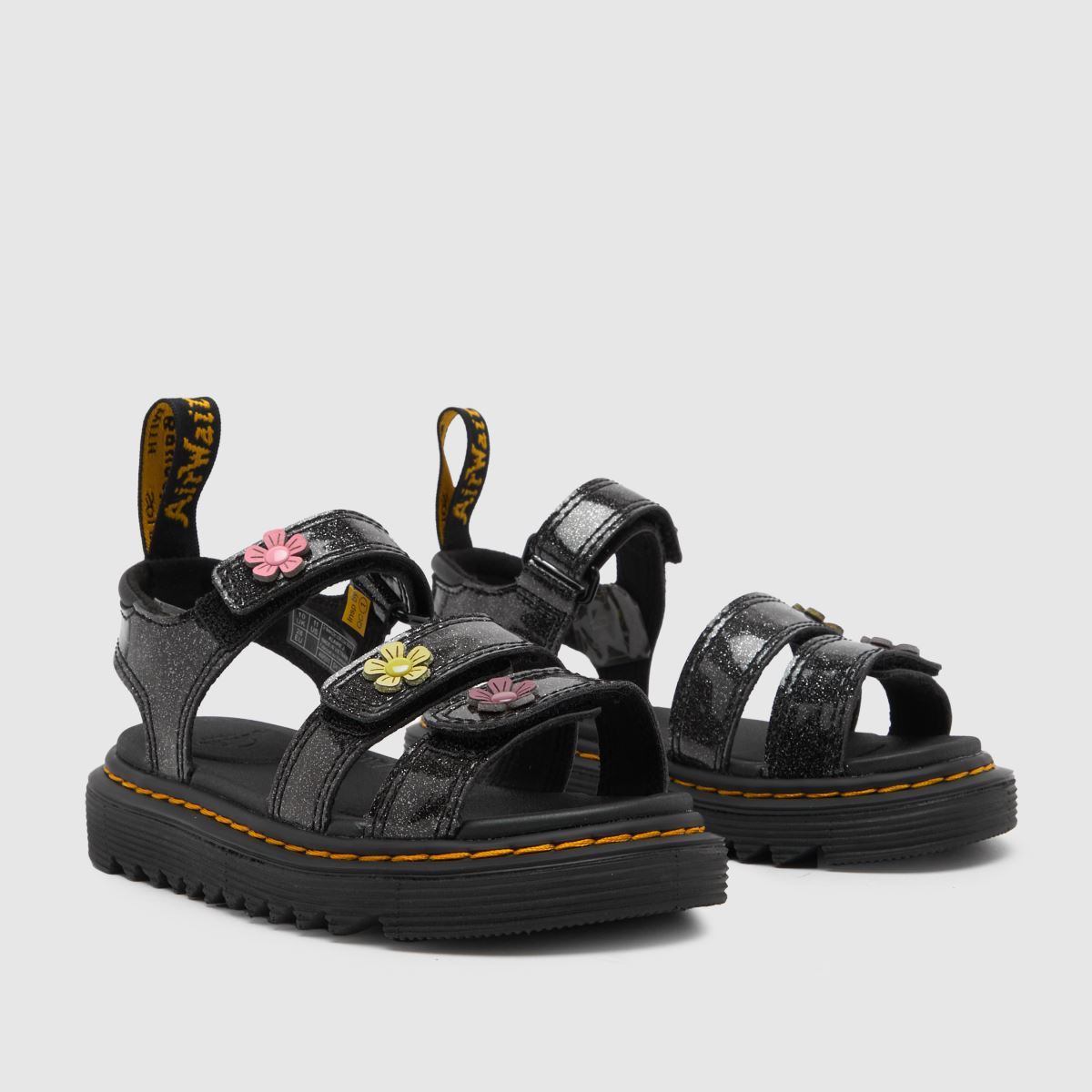 Dr Martens svarta Klaire Glitzy flickor Junior sandaler