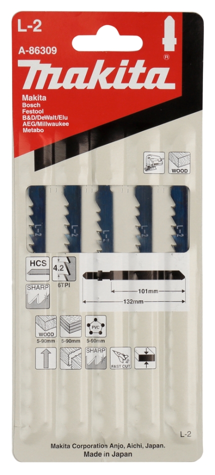 Makita Tilbehør A-86309 Stiksavklinge L2 5 dele