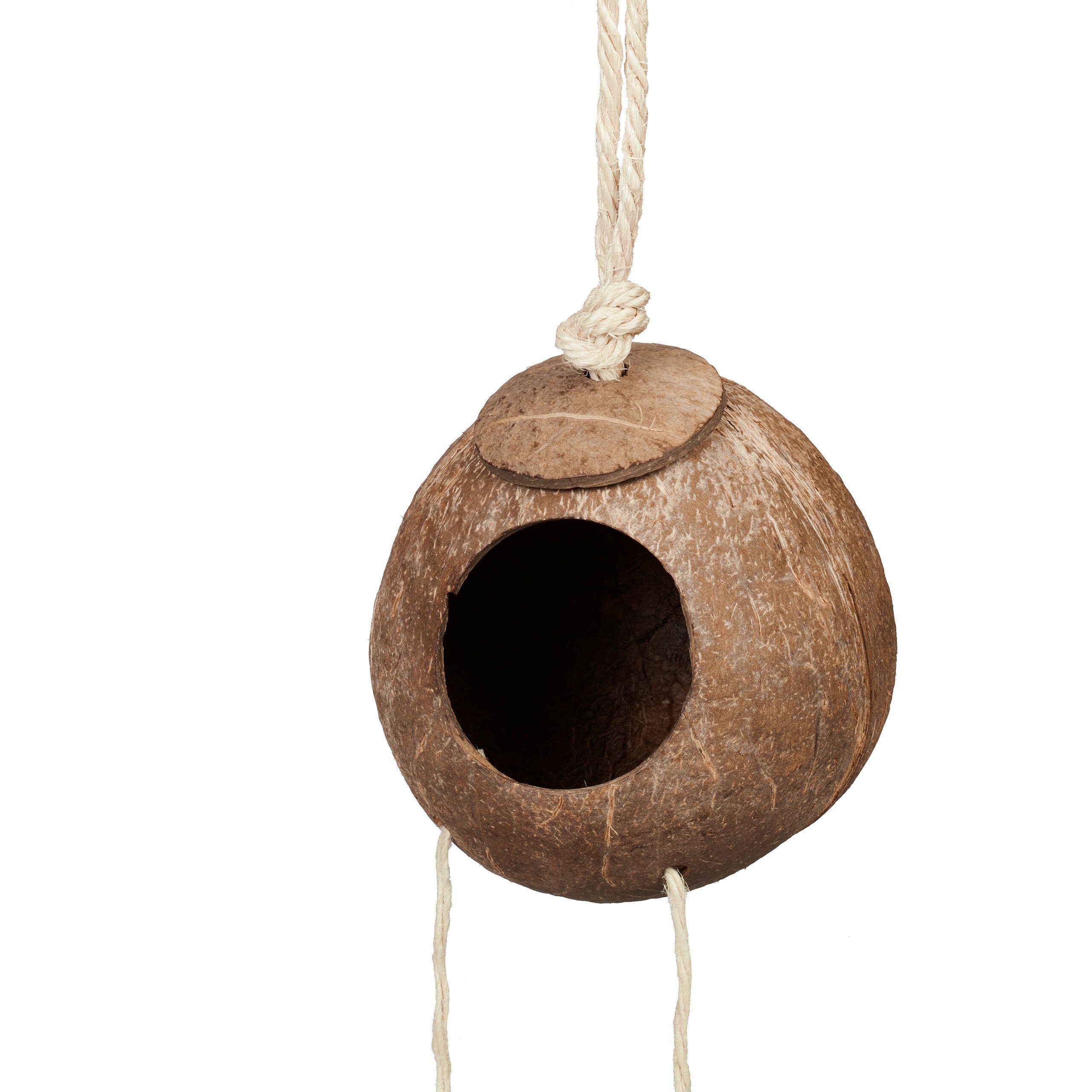 relaxdays Vogelspielplatz Vogelspielzeug Kokosnuss mit Holzleiter