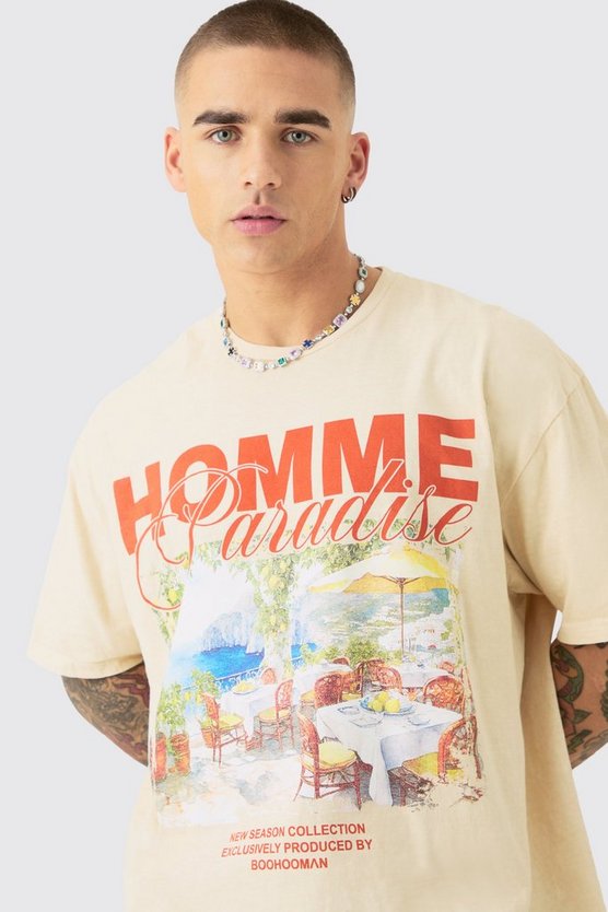 Oversize T-Shirt mit Homme Paradise Print