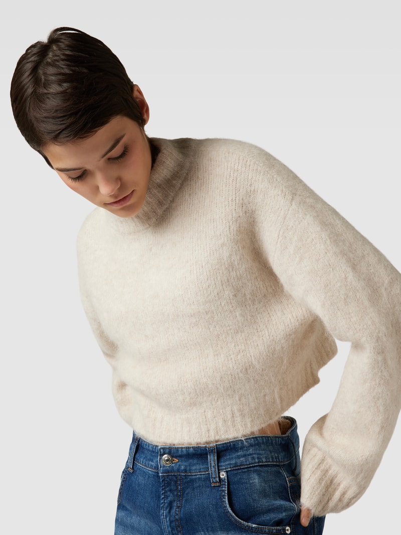 Cropped Strickpullover mit Stehkragen in offwhite