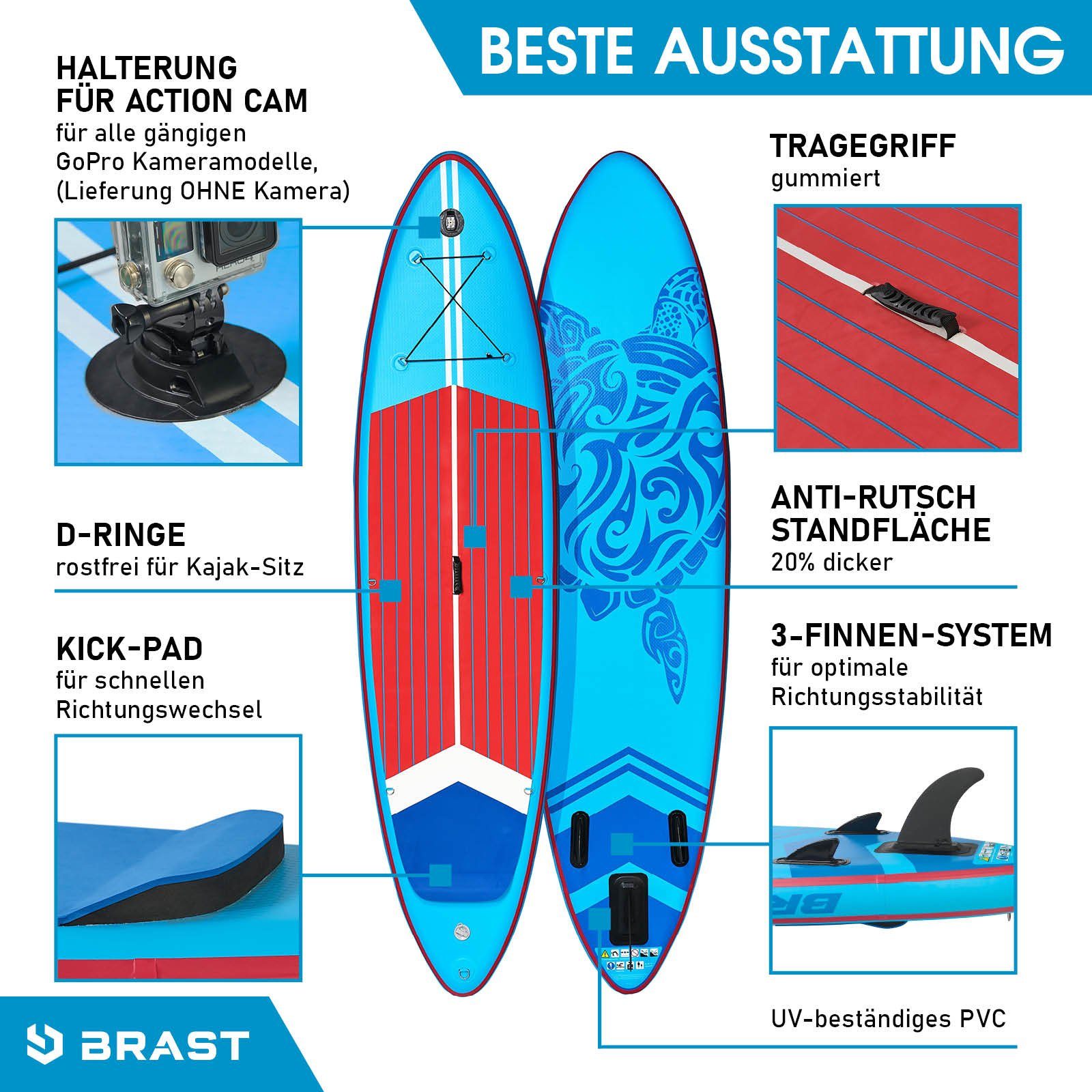 BRAST SUP-Board BRAST SUP Board SUPER Set Aufblasbares Stand up Paddle