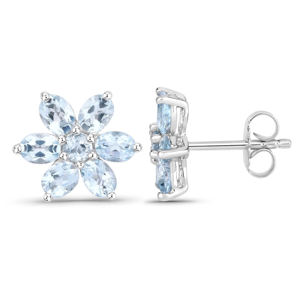 Rafaela Donata Boucles doreilles Fleur Argent sterling Topaz bleu en Argent Bijoux