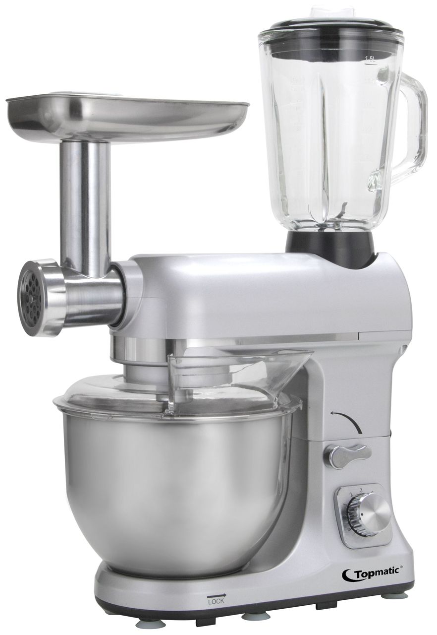 Topmatic PKM-1800.1BG Silberfarben Multifunktion Mixer 1800W Teigmaschine Fleischwolf