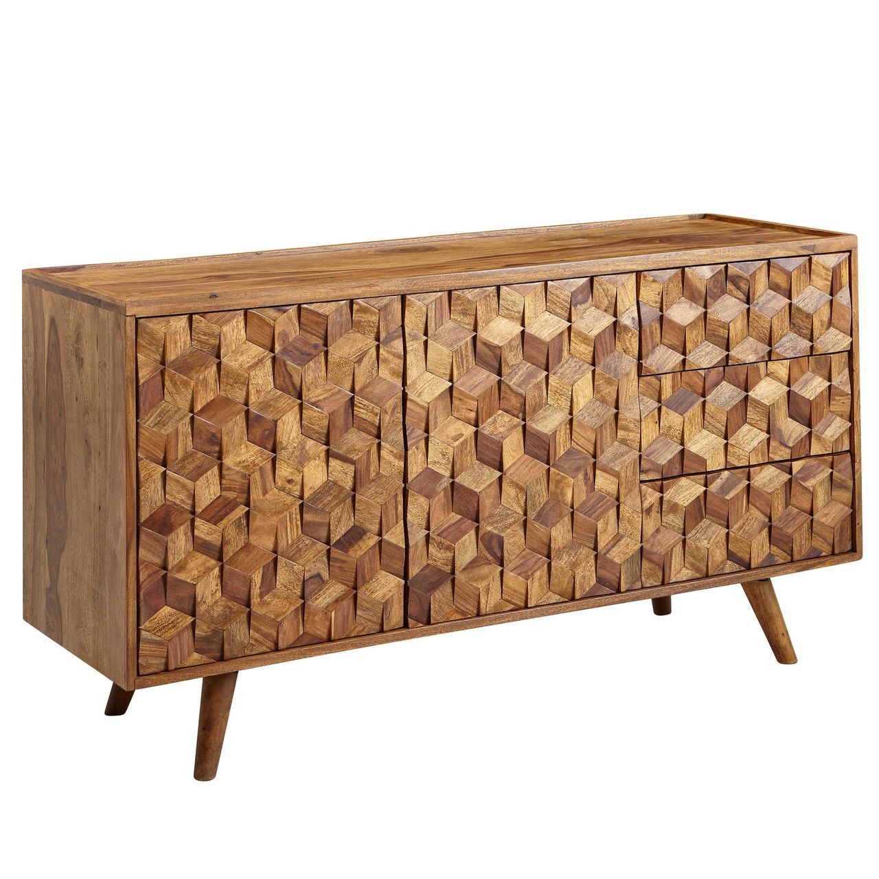 Skyport WOHNLING Sideboard 138x76x45 cm Holz Massiv Kommode Anrichte Modern Standschrank