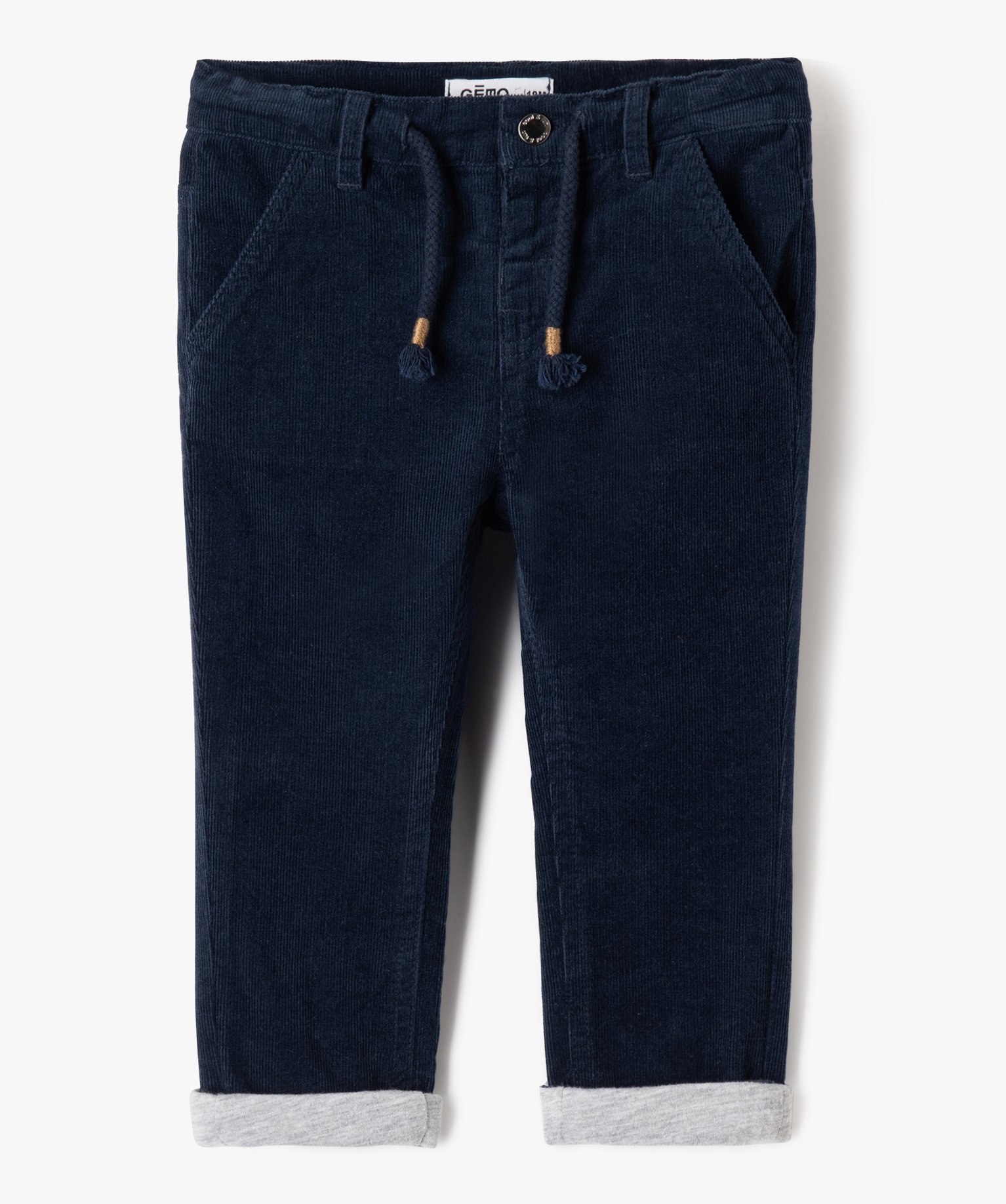 Pantalon bébé Garçon en velours doublé jersey marine | GEMO