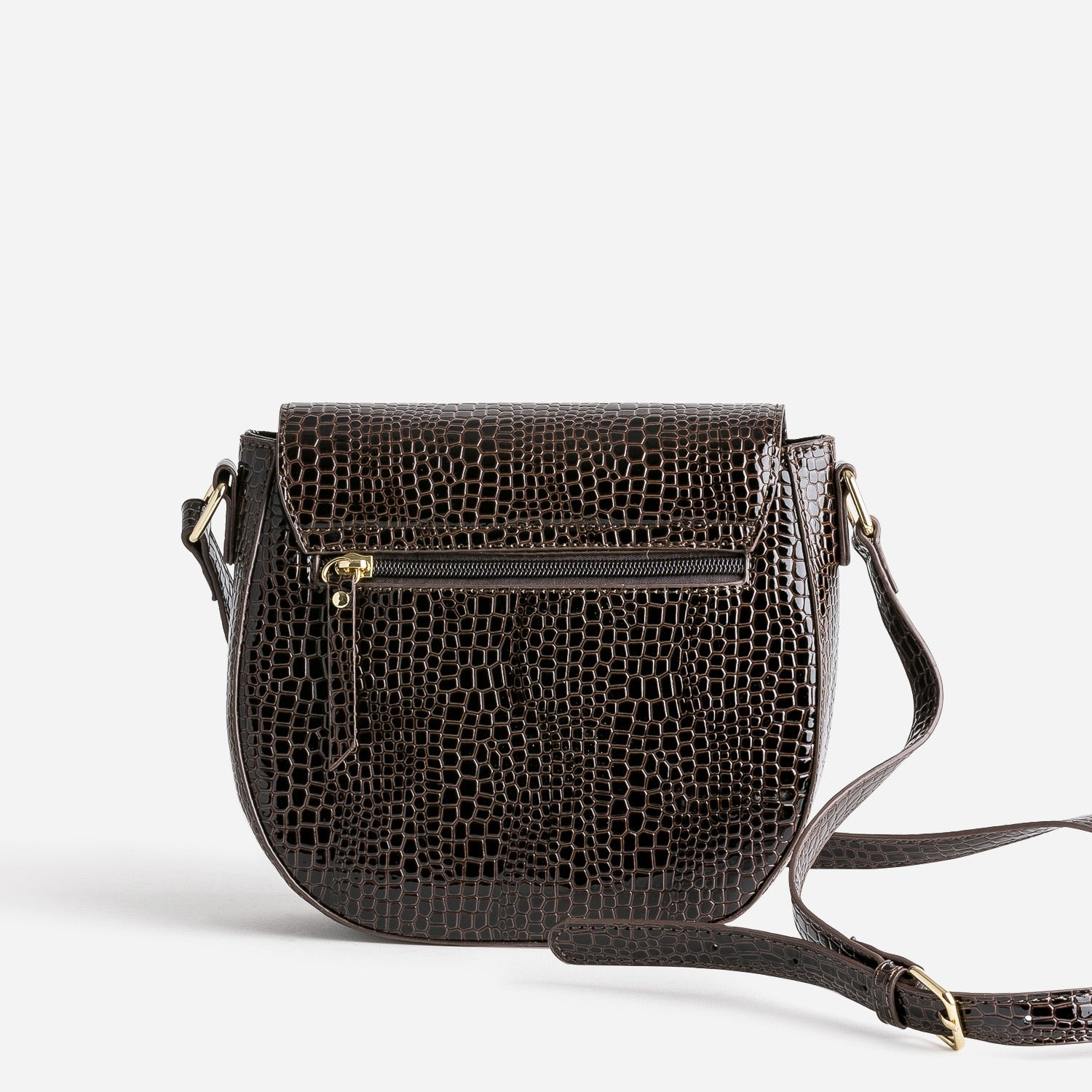 Sac bandoulière marron verni embossé effet python