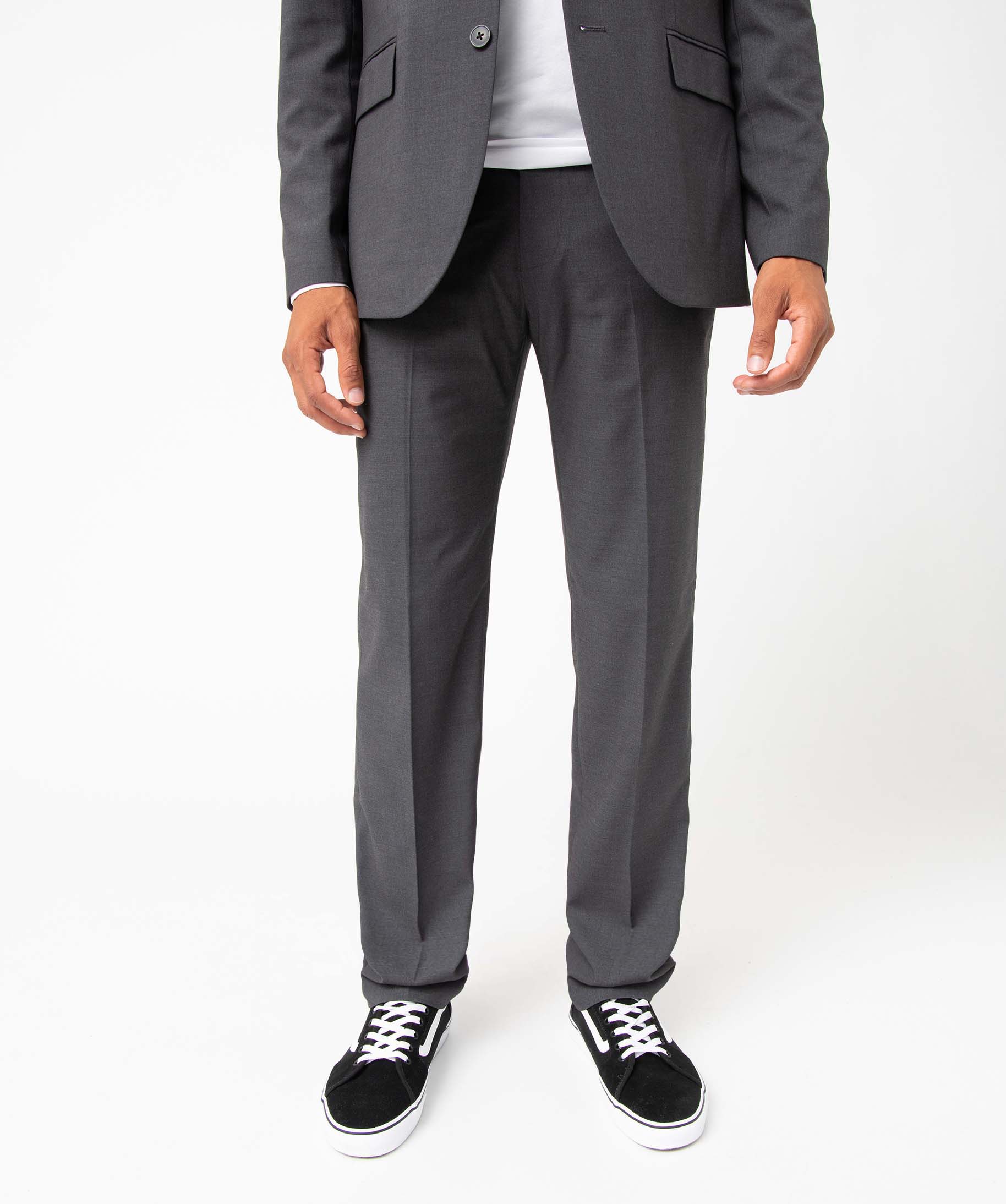 Pantalon de costume homme en toile coupe droite gris fonce | GEMO