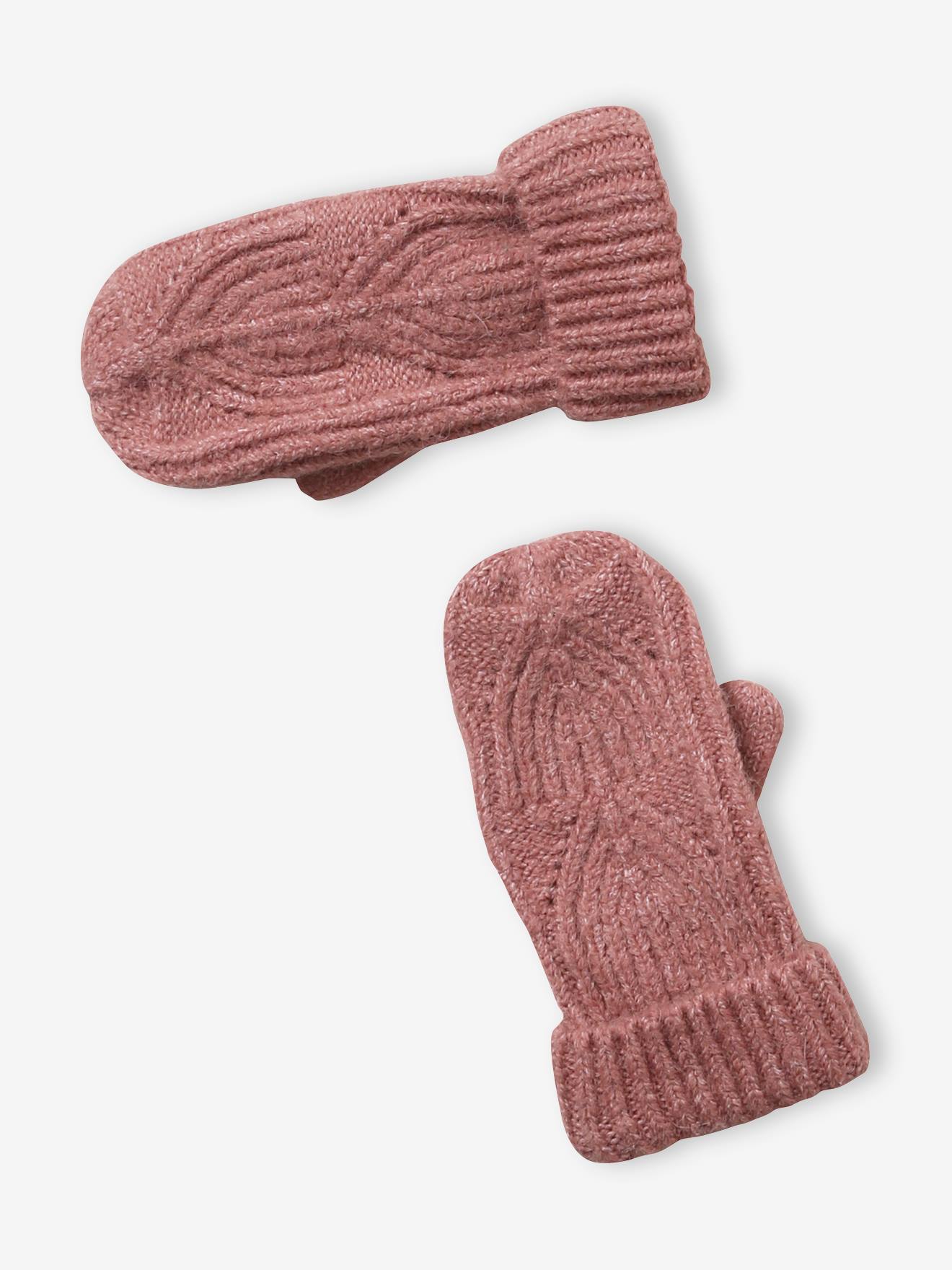 Vertbaudet Mädchen Strick-Set: Mütze, Rundschal & Handschuhe, Zopfmuster - graublau