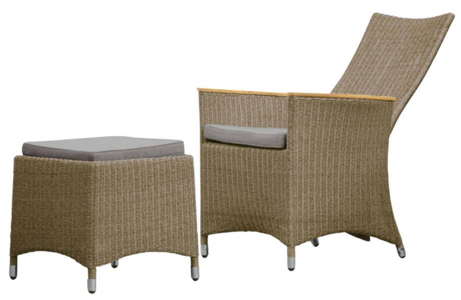 Kai Wiechmann Fußhocker Polyrattan Geflechthocker, wetterfester Fußhocker Rattanoptik, moderner Polyrattan Gartenhocker in Taupe
