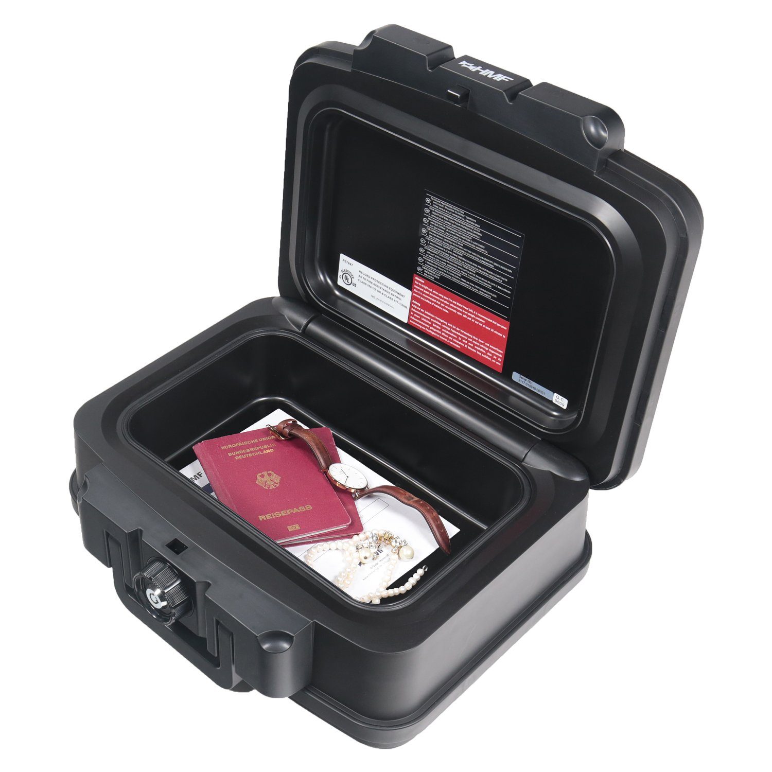 HMF Geldkassette Feuerfeste Dokumentenbox 25045, wasserdicht, DIN A5, 38,5 x 16,5 x 28 cm