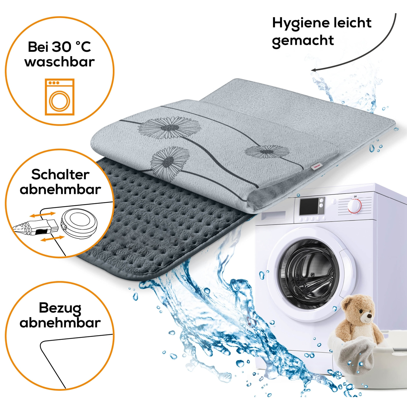 Beurer XXL Heizkissen HK 125 Cosy Grey-Flauschiges XXL Heizkissen mit abnehmbaren Bezug & 6 Wärmestufen