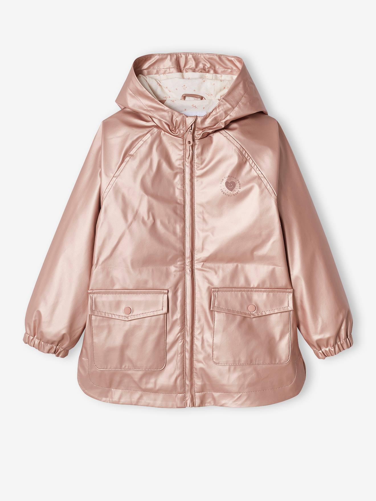 Vertbaudet Mädchen Regenjacke mit Kapuze, Metallic-Optik - rosa