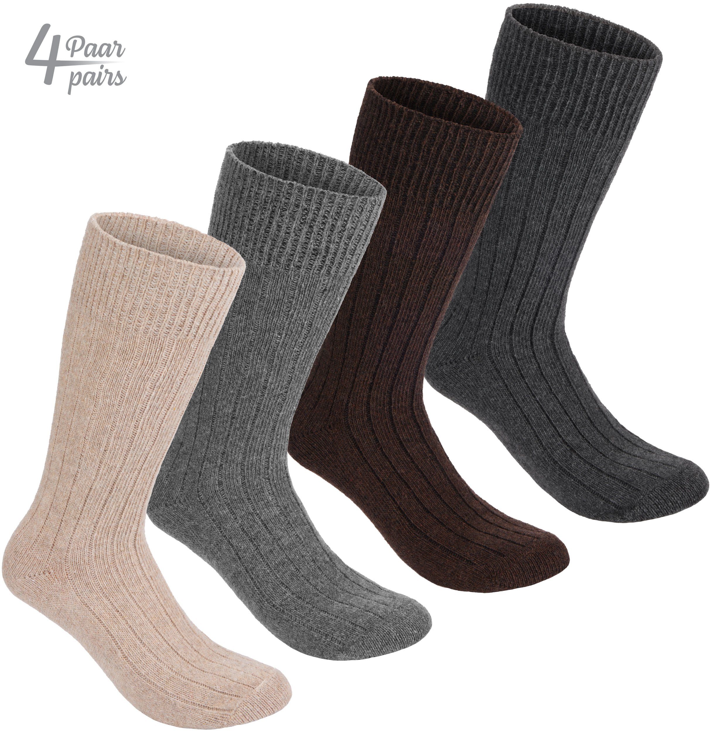 BRUBAKER Socken Alpaka Socken aus 100% Alpakawolle - Warme Feinstrick Wintersocken (Damen und Herren Feinsocken, 4-Paar, Alpakasocken) hohe Unisex Wollsocken für Männer und Frauen