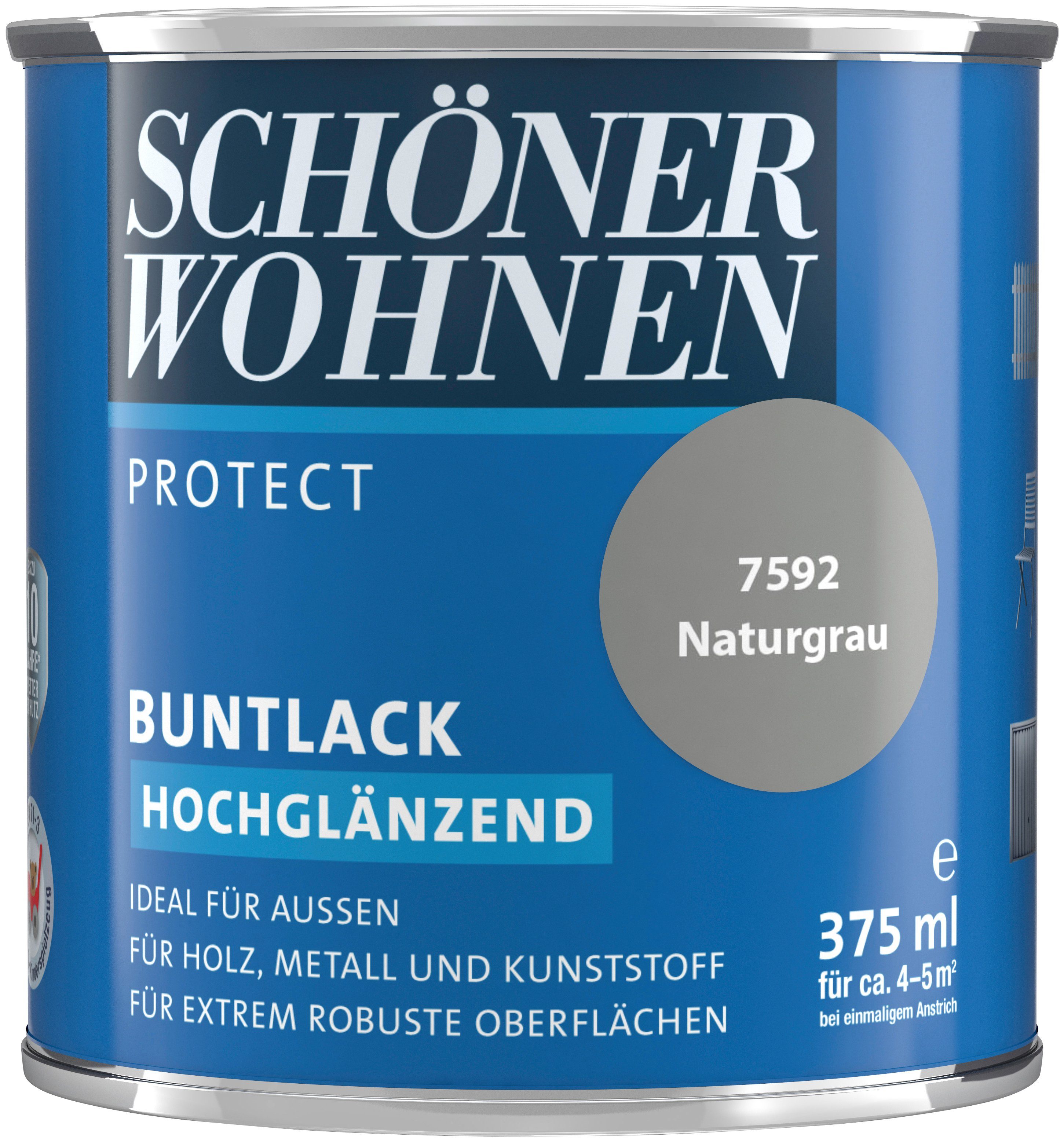 SCHÖNER WOHNEN FARBE Lack Protect, 375 ml, naturgrau, hochglänzend, ideal für außen