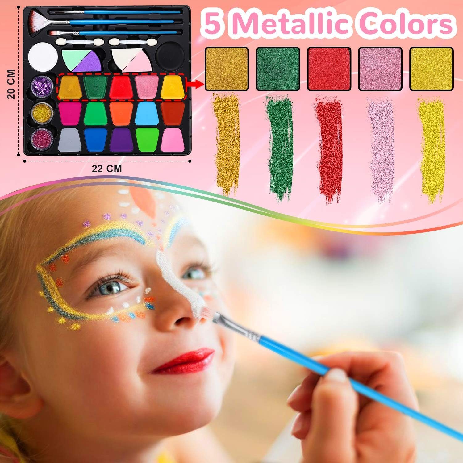 LENBEST Schmink-Set Kinderschminke Set, Kinder Schminkkoffer, Schminke Kinder 17 Farben Glitzer Pinsel Schablonen, Kinder Prinzessin Kosmetikset, Mädchen Rollenspiel Spielzeug