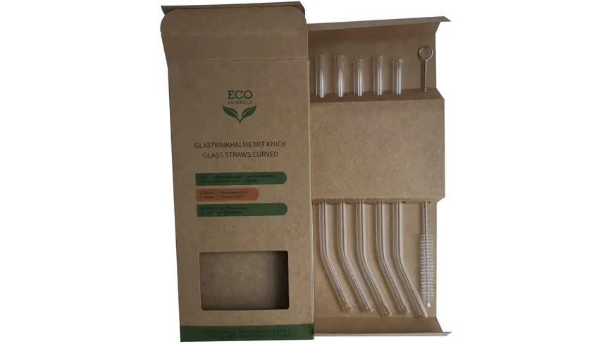 ECO FRIENDLY Glastrinkhalme geknickte inkl. Bürste 5-tlg.