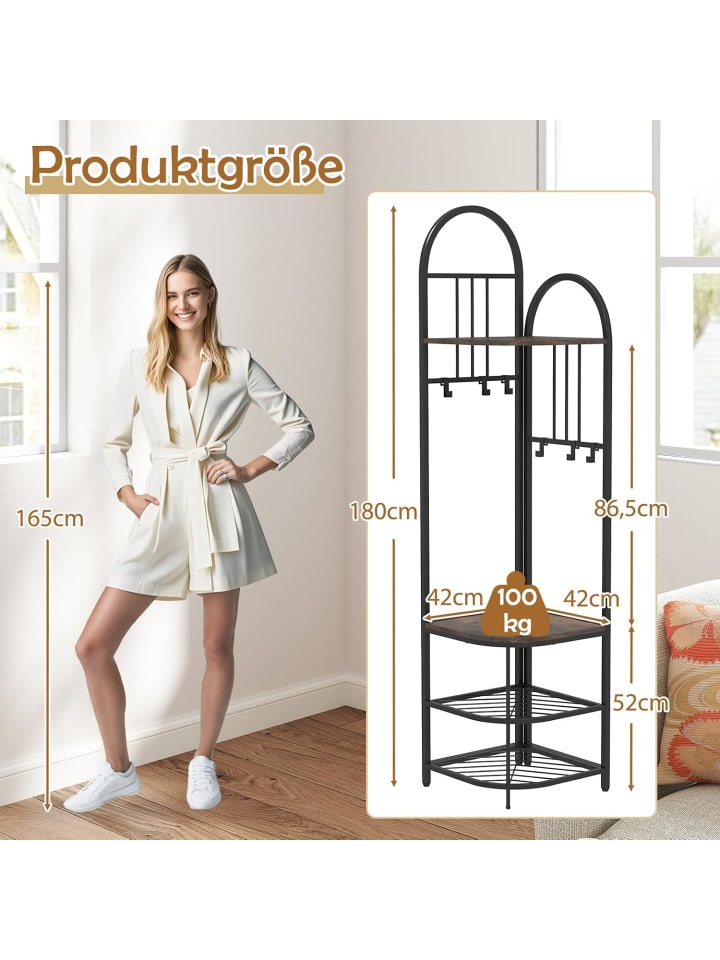 COSTWAY 180CM Garderobenständer Eck in Schwarz günstig kaufen onesize