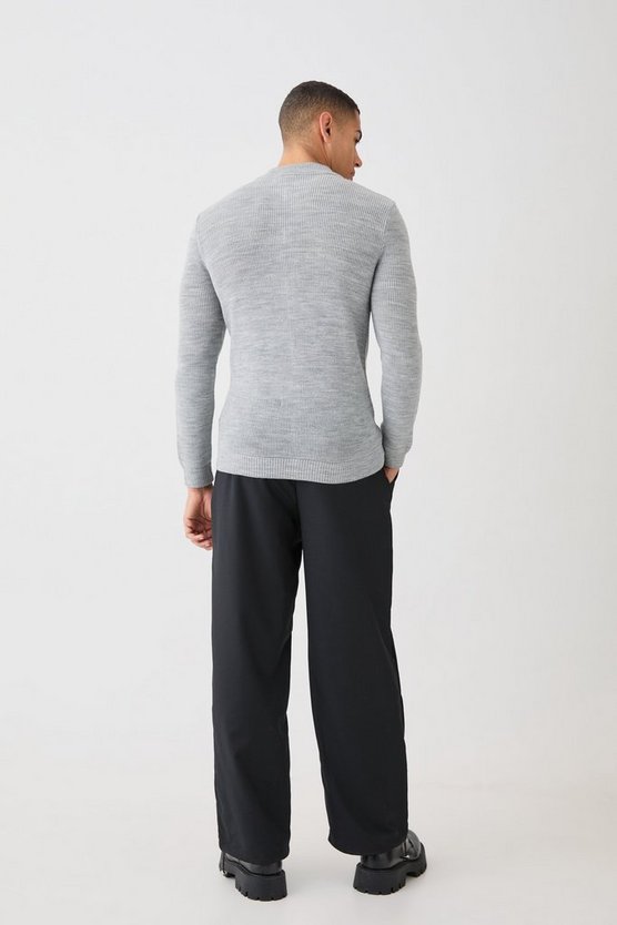Gerippte Muscle-Fit Strickjacke mit Reißverschluss