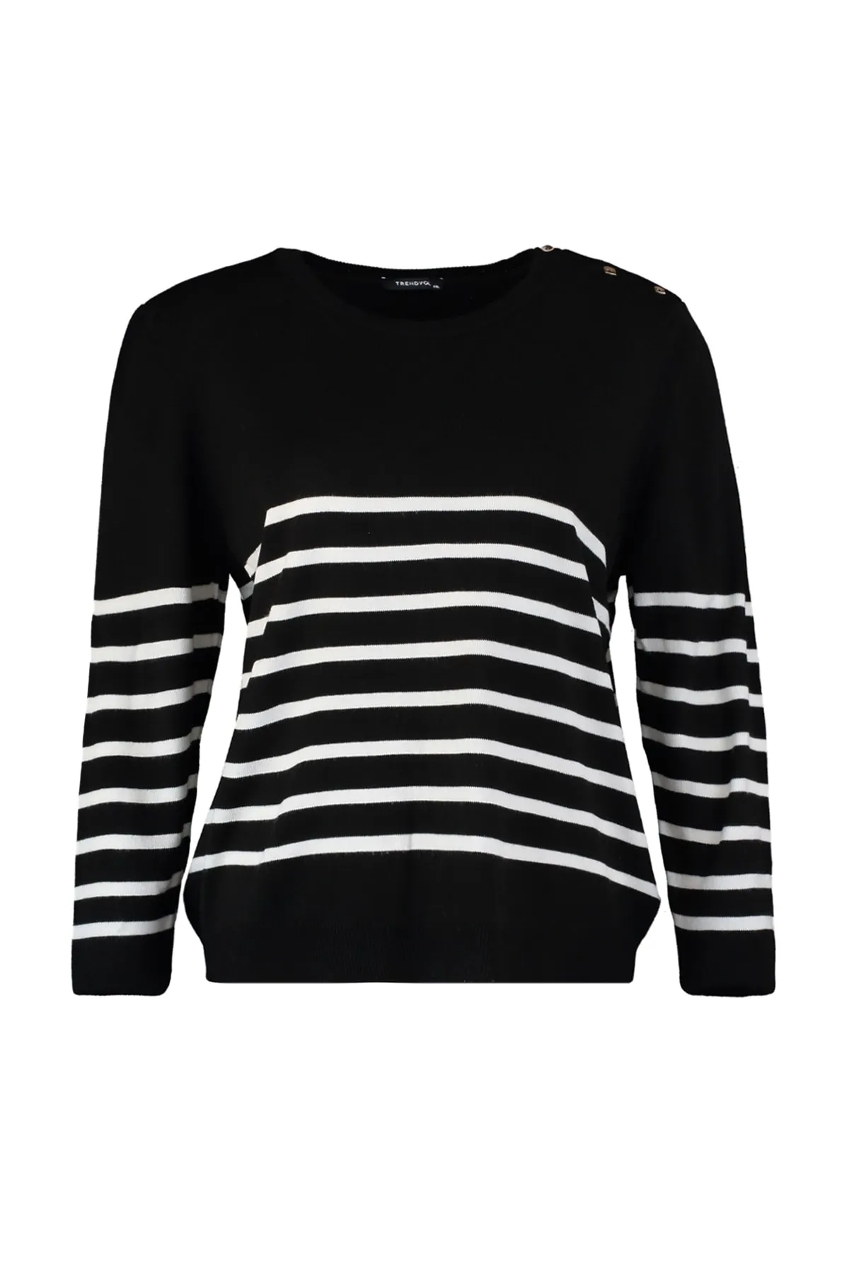 Trendyol Curve  Schwarz gestreifter Strickpullover mit Rundhalsausschnitt TBBAW23AN00119