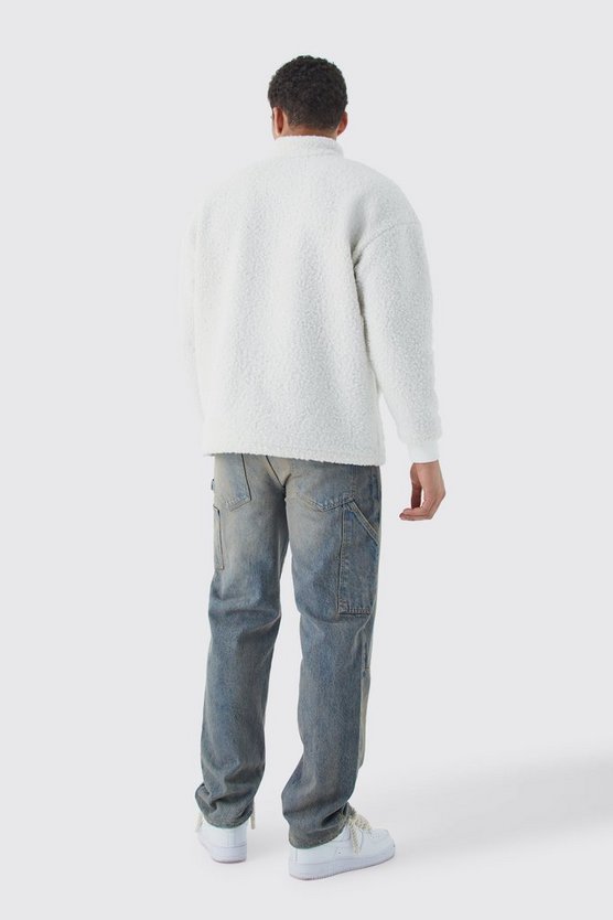 Oversize Bouclee Sweatshirt mit 1/4 Knöpfen und Trichterkragen
