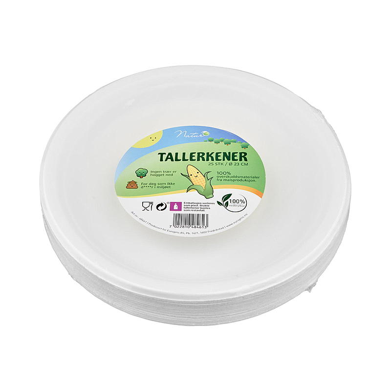Natur Engangstallerken 25-pk 23 cm 100% nedbrytbar