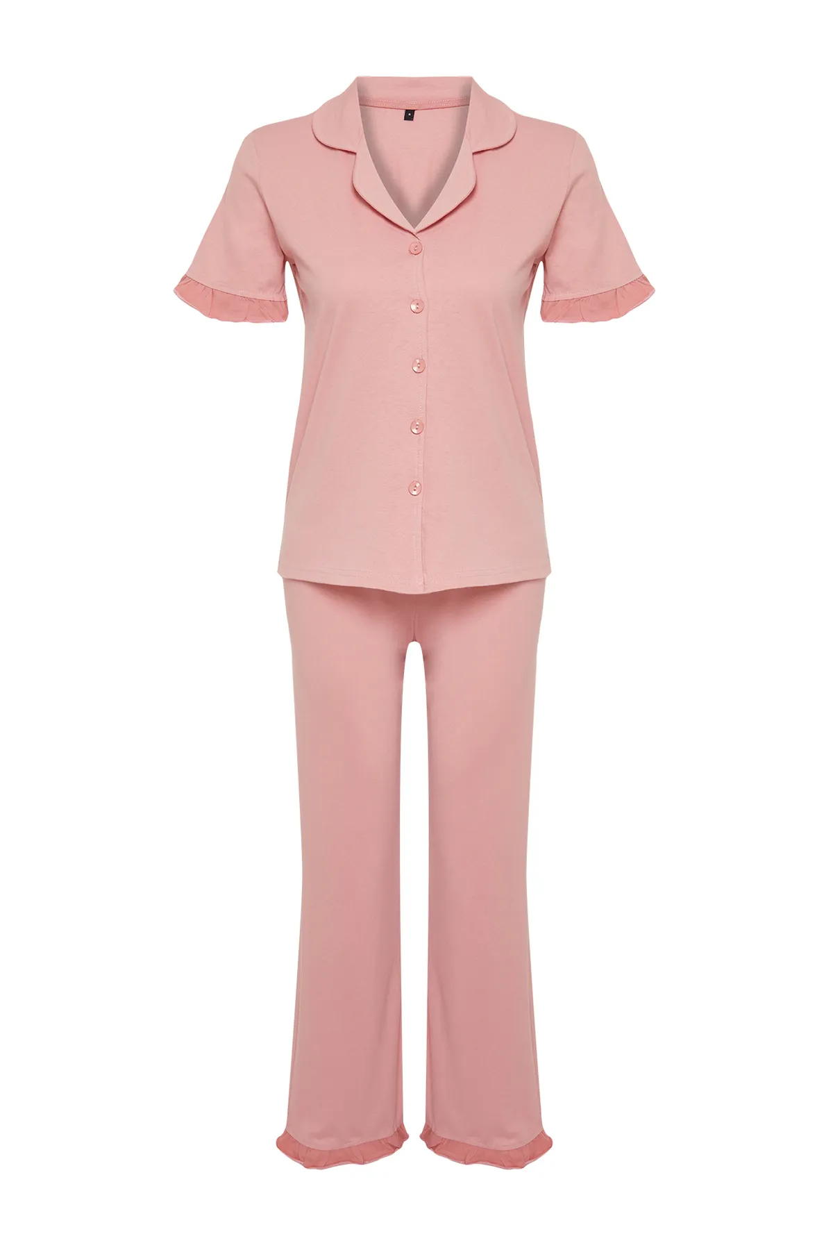 Trendyol Collection  Dried Rose Pyjama-Set aus 100 % Baumwolle mit Rüschendetail THMSS24PT00223