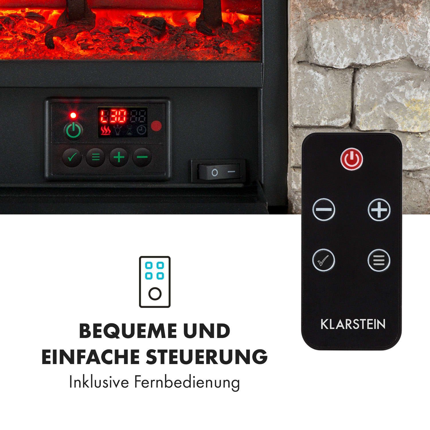 Klarstein Elektrokamin Etna, elektrischer Kamin mit Heizfunktion Heizlüfter elektrischer Kaminofen