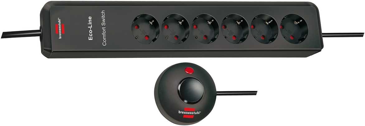 Brennenstuhl 1159450616 Eco-Line Komfort-Schaltersteckdose 6-fach anthrazit 2m H05VV-F 3G1.5