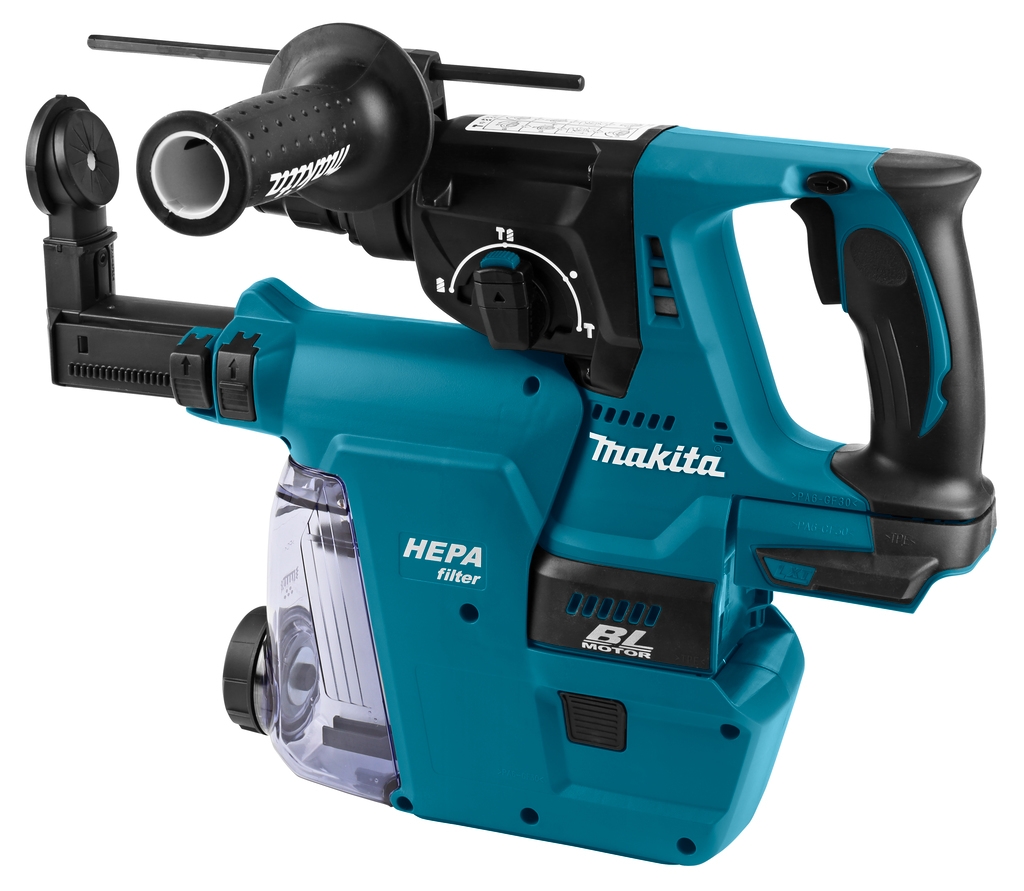 Makita DHR242ZJW Kombihammer, 18-Volt-Gehäuse + DX06 integrierte Staubabsaugung (ohne Akkus und Ladegerät).