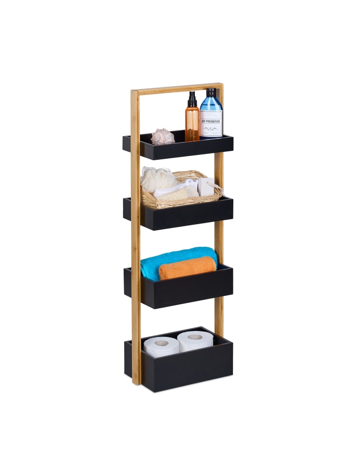 relaxdays Badregal in Natur/ Schwarz - (B)30 x (H)88 x (T)18 cm günstig kaufen onesize