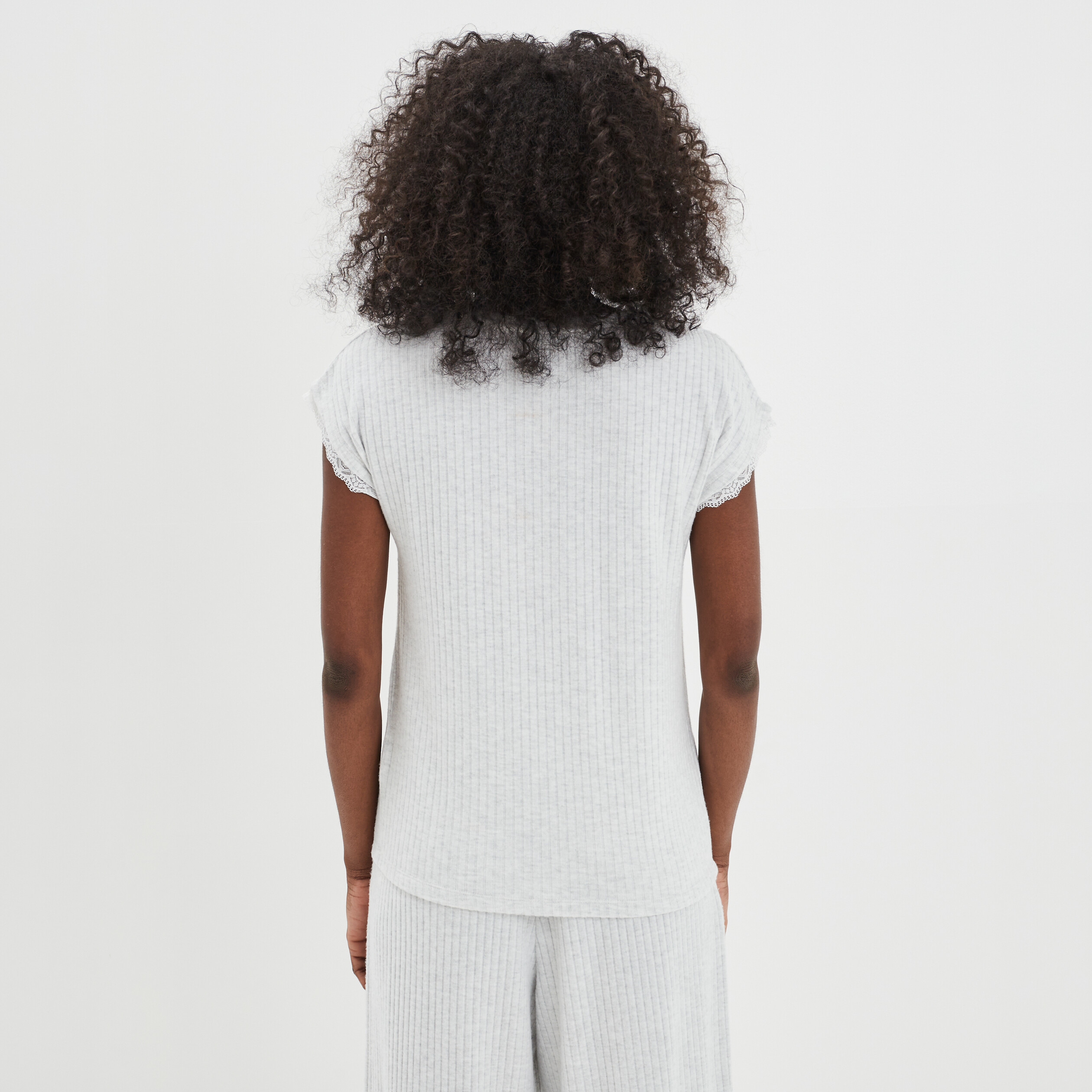 Haut de pyjama t-shirt côtelé gris clair femme | La Halle