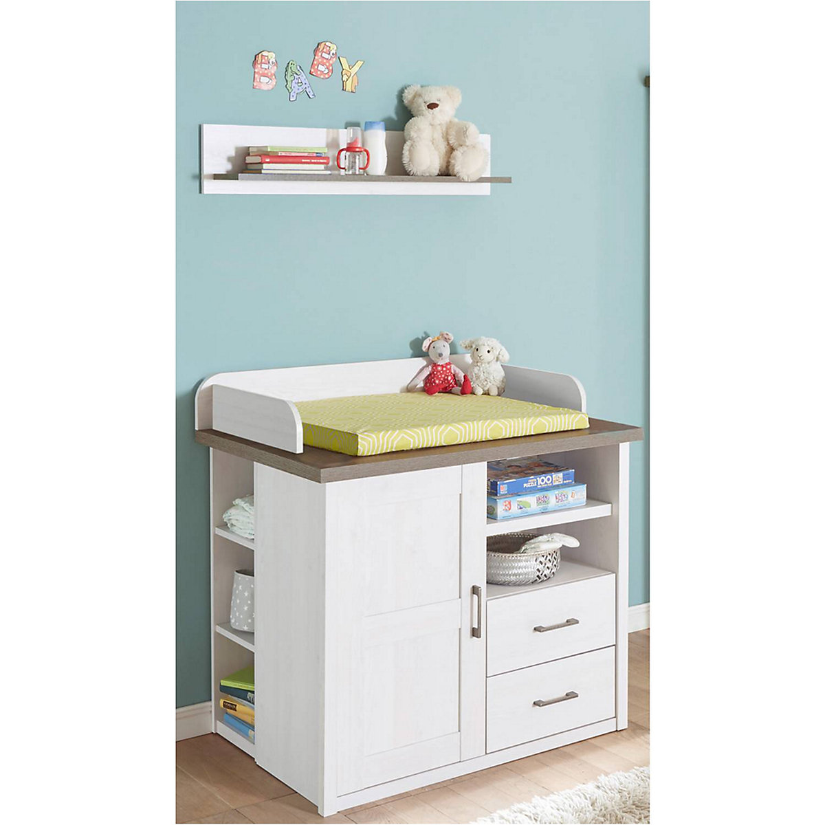 Babymöbel Set LUND-78, Landhausstil, Pinie weiß Nb./Trüffel Eiche Nb.