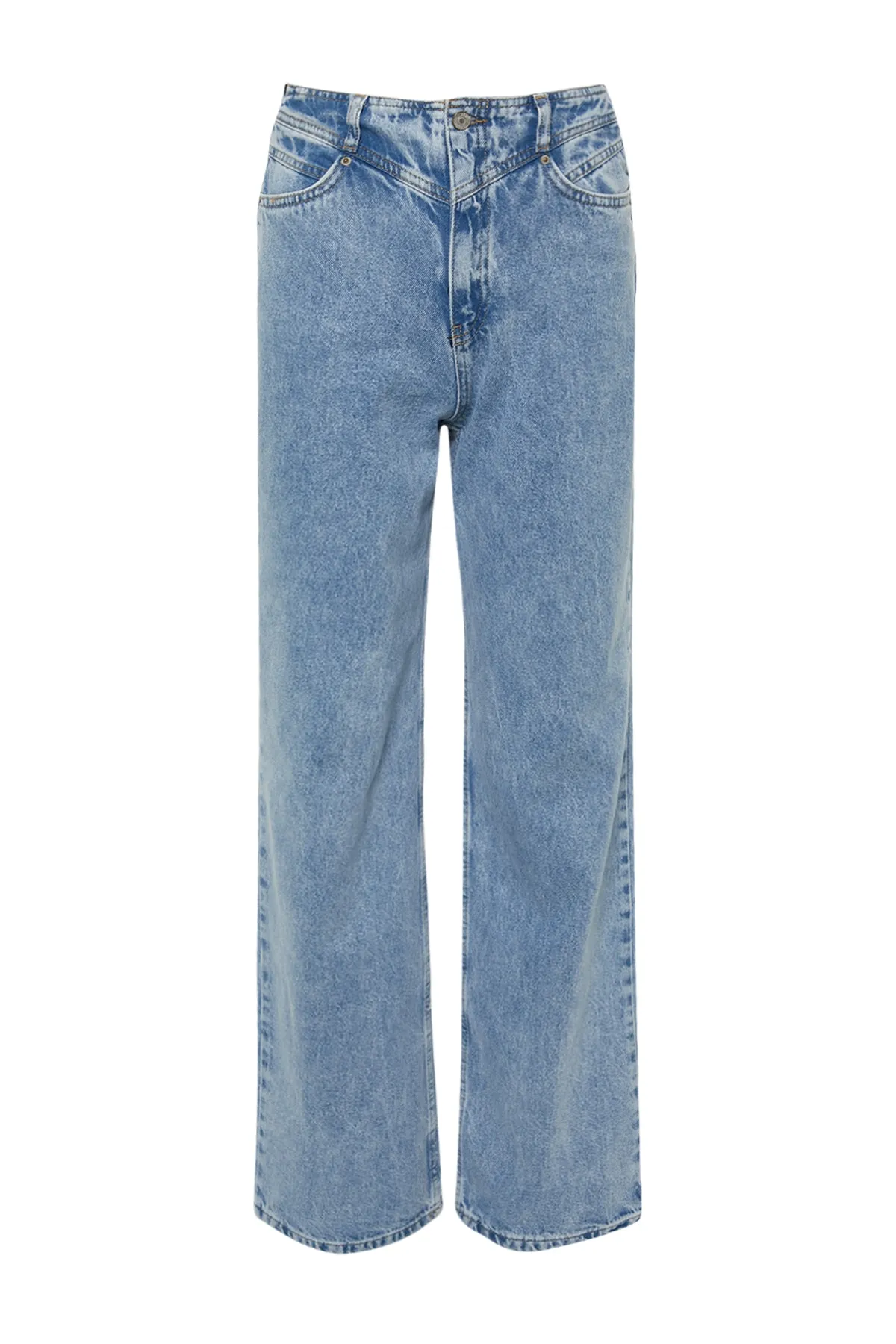 Trendyol Collection  Blaue Jeans mit hoher Taille und weitem Bein und Detail TWOSS21JE0385