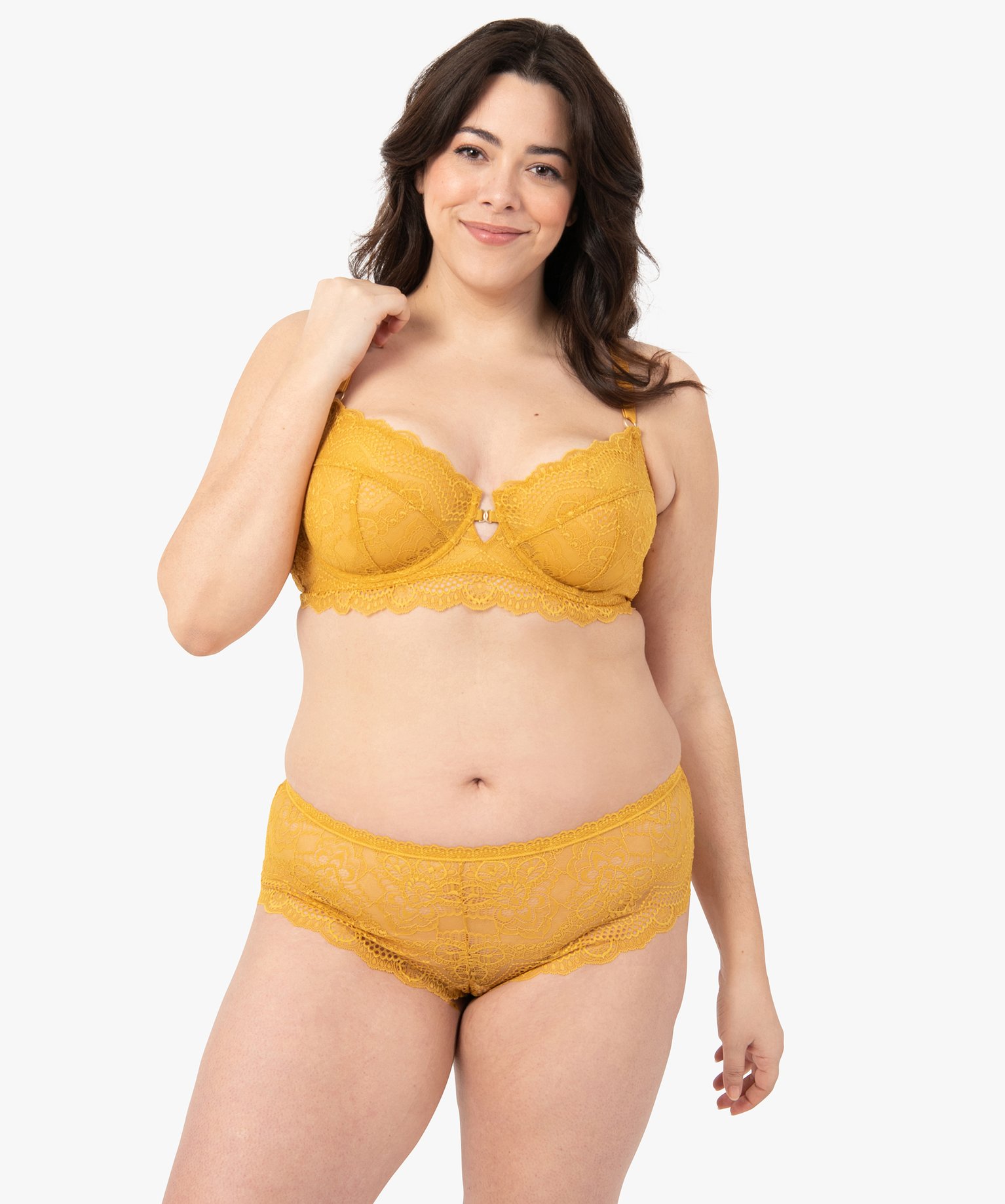 Shorty femme grande taille en dentelle jaune | GEMO