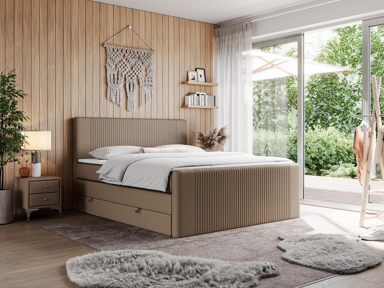 MKS MÖBEL Boxspringbett KING DOREN, mit zwei Bettkästen und einer Multipocket-Matratze