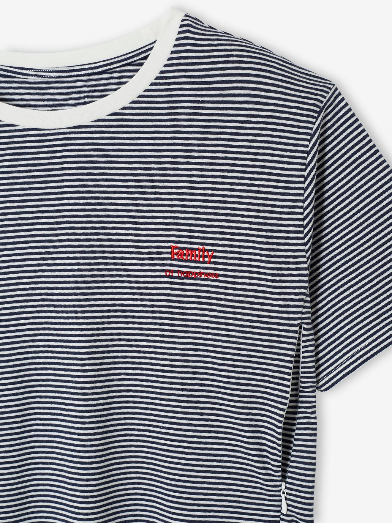 T-shirt rayé grossesse et allaitement en coton personnalisable rayé rouge