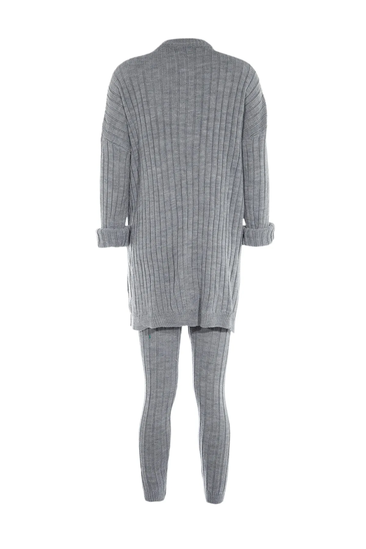 Trendyol Collection  Graues Strickoberteil- und -unterteil-Set aus Cordhose TWOAW22AU0039