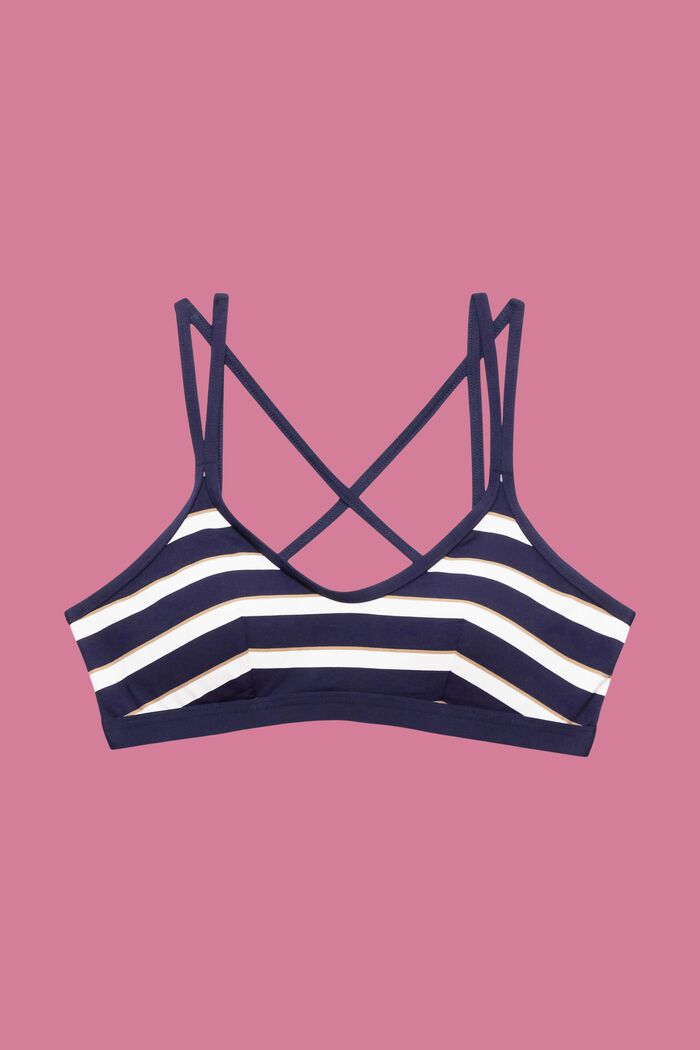 Wattiertes Bikini-Top mit Streifen und gekreuzten Trägern