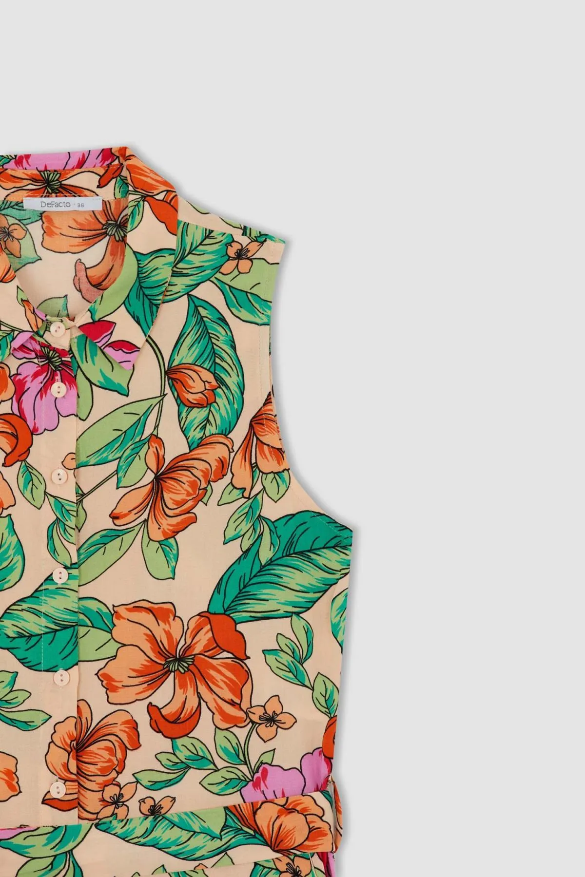 DeFacto  Ärmelloser Jumpsuit mit langem Hemdkragen und Blumenmuster - Y8589az22hs