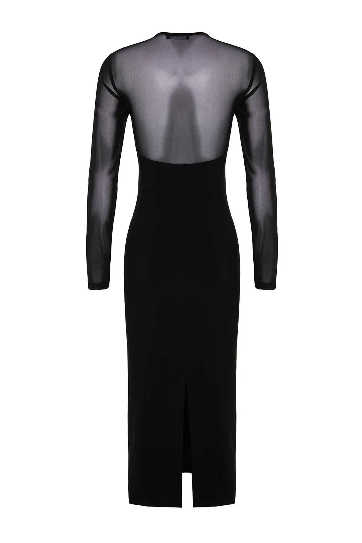 Trendyol Collection  Schwarzes, eng anliegendes, flexibles Strickkleid aus Tüll an Rücken und Ärmeln TWOAW24EL00140