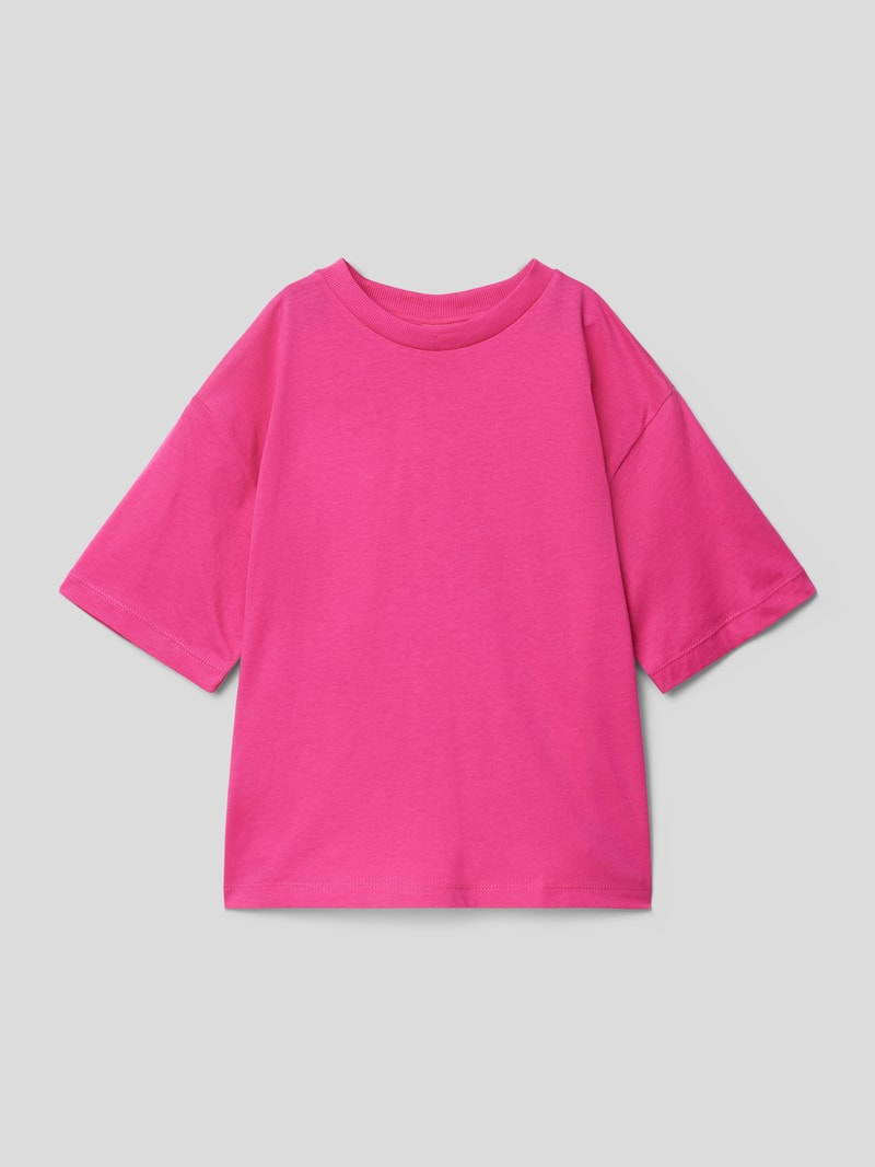 Oversized T-Shirt mit geripptem Rundhalsausschnitt in pink
