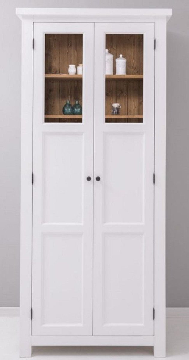 Casa Padrino Küchenbuffet Casa Padrino Landhausstil Esszimmerschrank Weiß / Naturfarben 96 x 65 x H. 220 cm - Massivholz Küchenschrank mit 2 Türen - Esszimmer Möbel im Landhausstil - Landhausstil Esszimmer Einrichtung