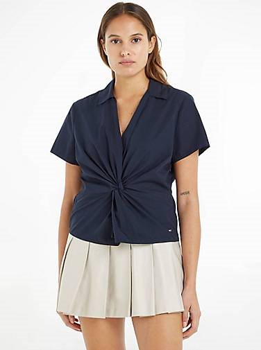 TOMMY HILFIGER Damen Blusentop SOLID POPLIN TWIST TOP