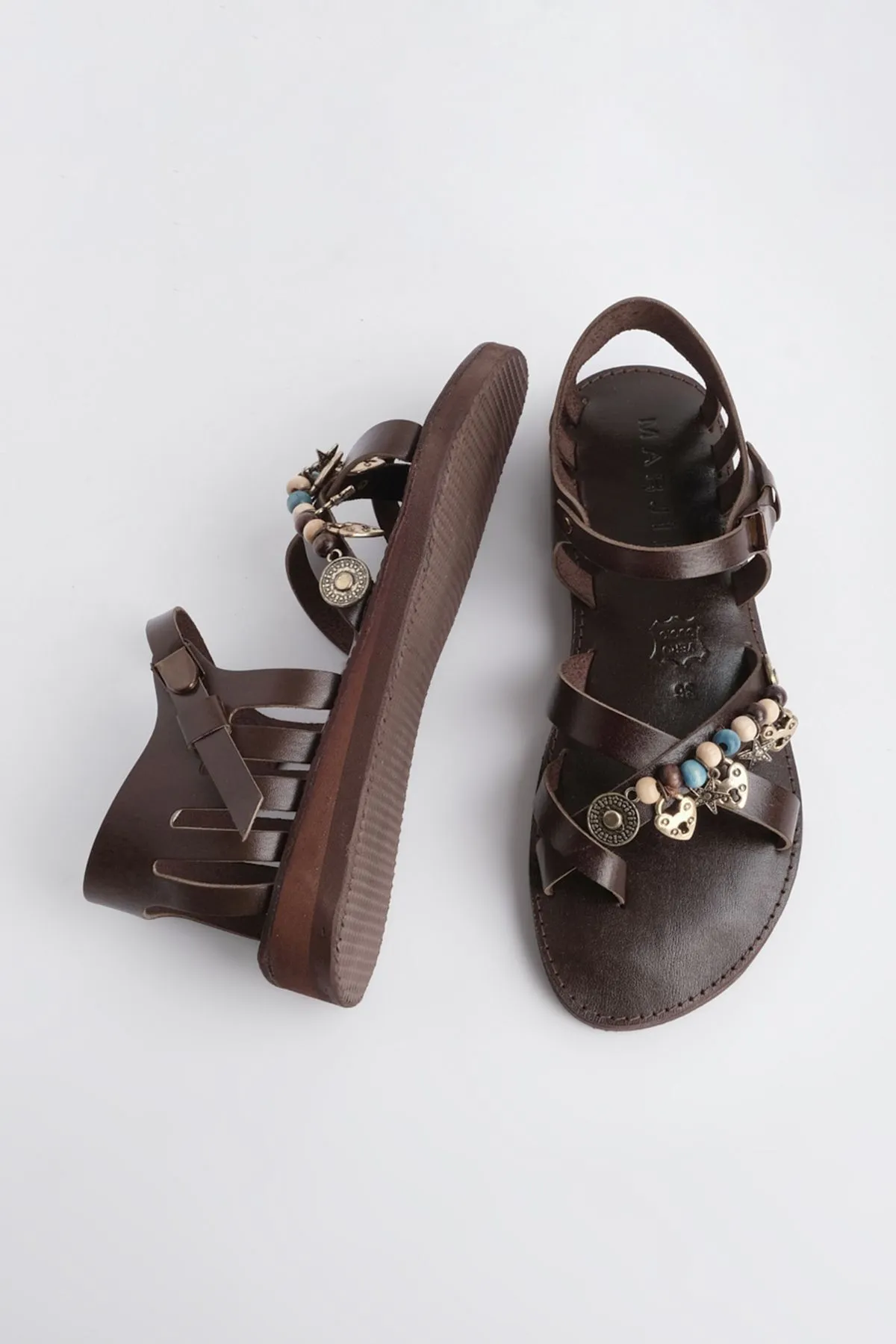 Marjin  Damen Leder Eva Sohle Flip Flops Alltagssandalen Kitaz Braun