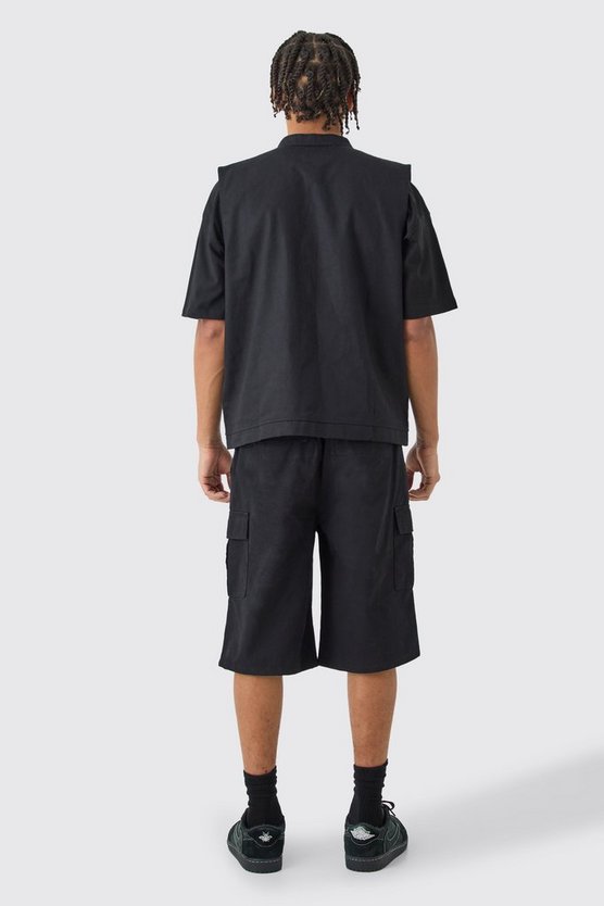 Lockere schwarze Cargo-Shorts mit elastischem Bund