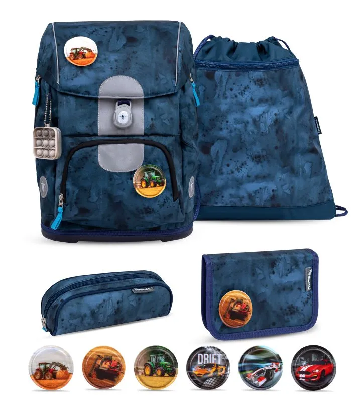 Belmil Motion Schulranzen Set 5-teilig mit 6 Patches - Blue Splash