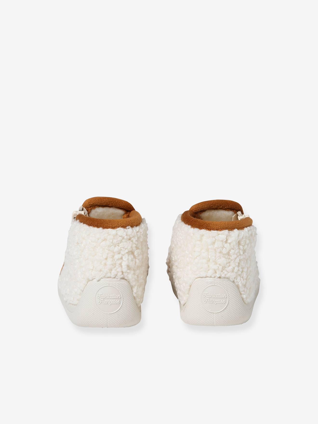 Vertbaudet Baby Krabbelschuhe aus Plüsch - wollweiß