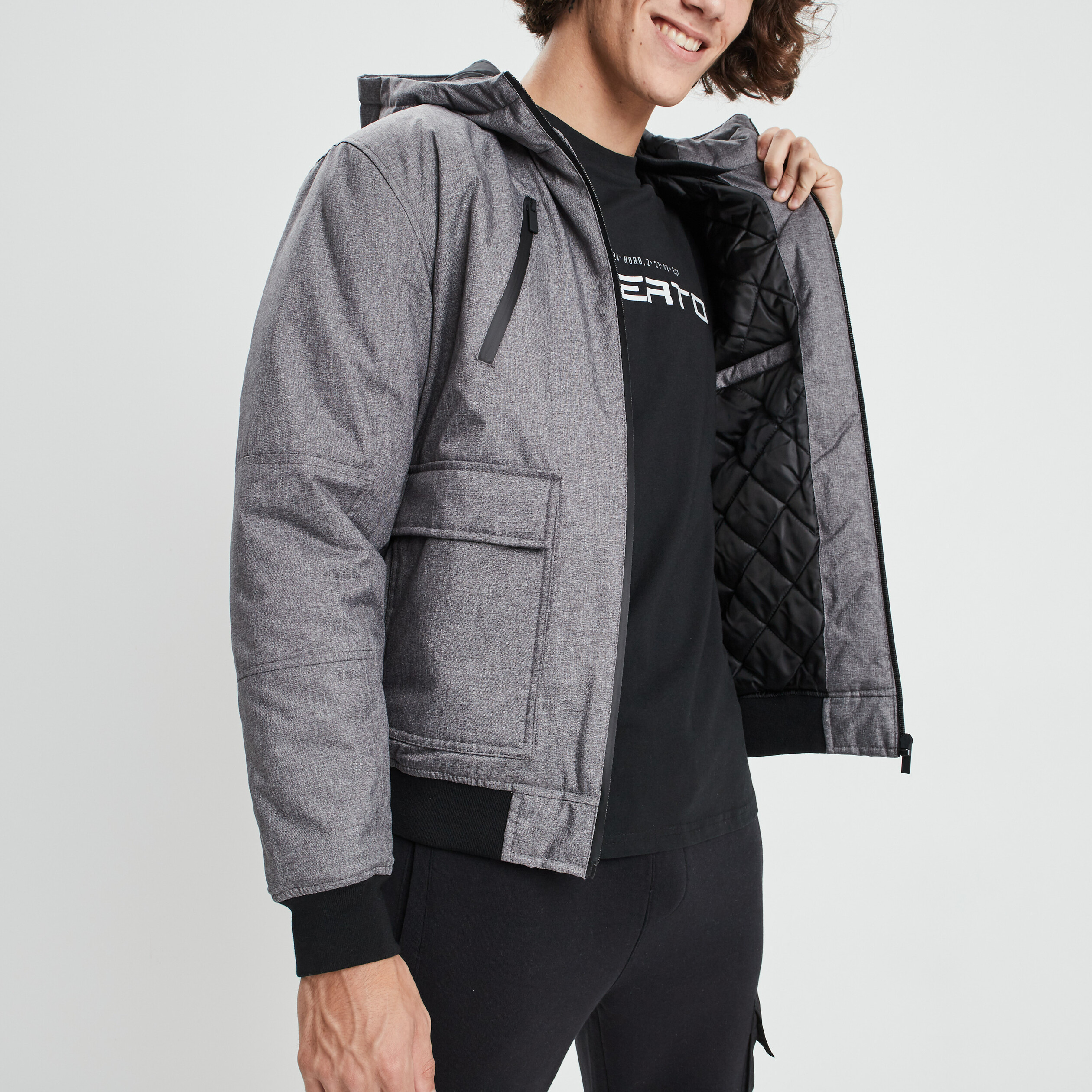 Blouson droit à capuche gris homme | La Halle