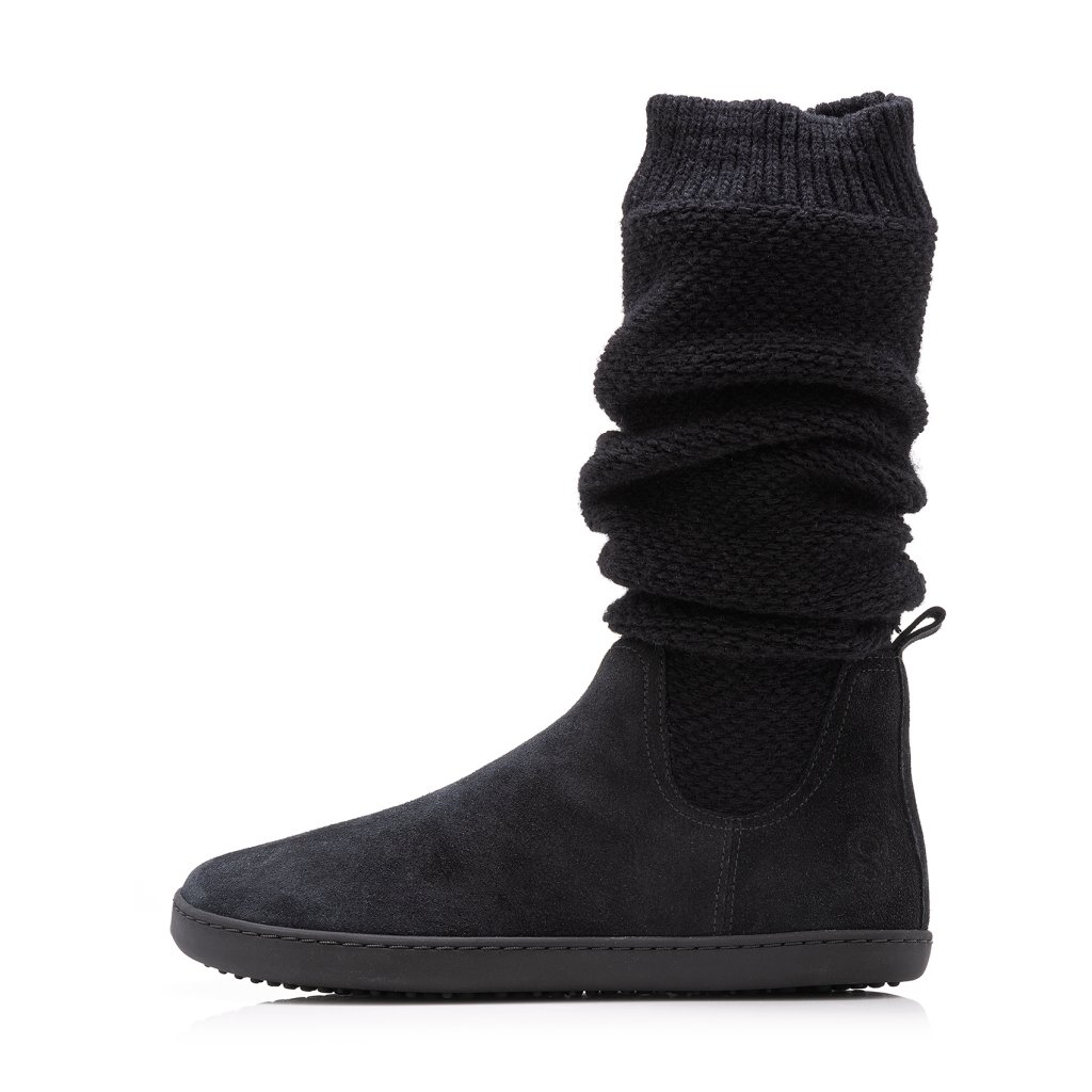 Shapen Knitty Black Leather Barfußstiefel